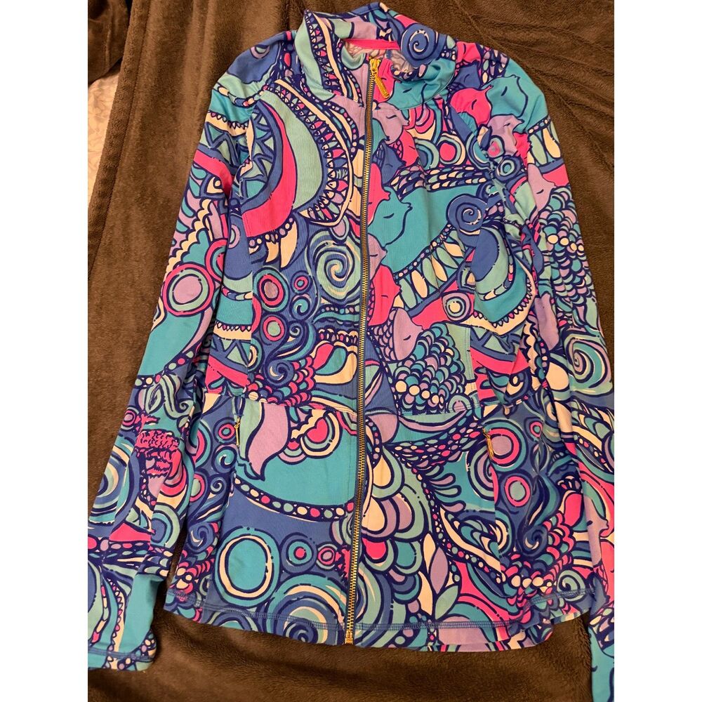 Lilly Pulitzer Luxletic Serena Get Trunky Elephant Jacket Size L Full Zip
